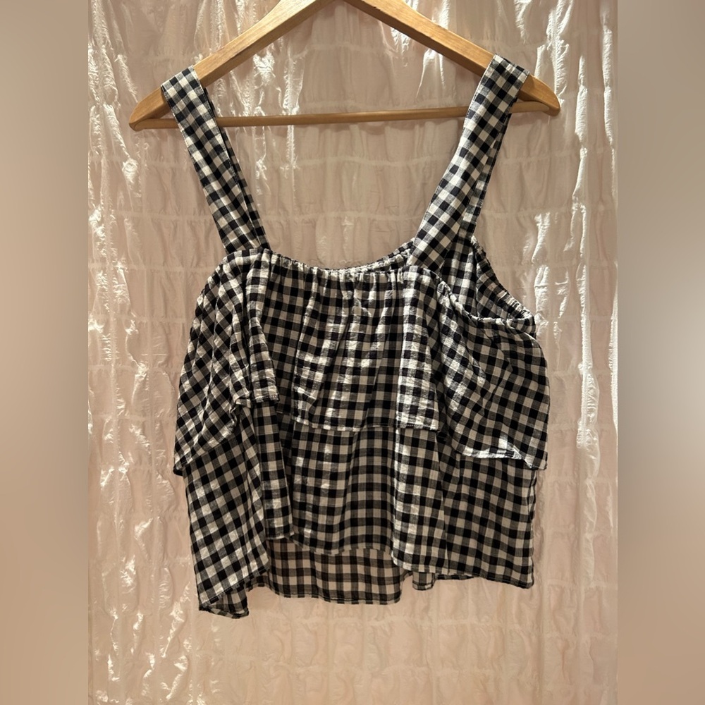 Madewell Ruffled Gingham Linen Blend Top Size Large